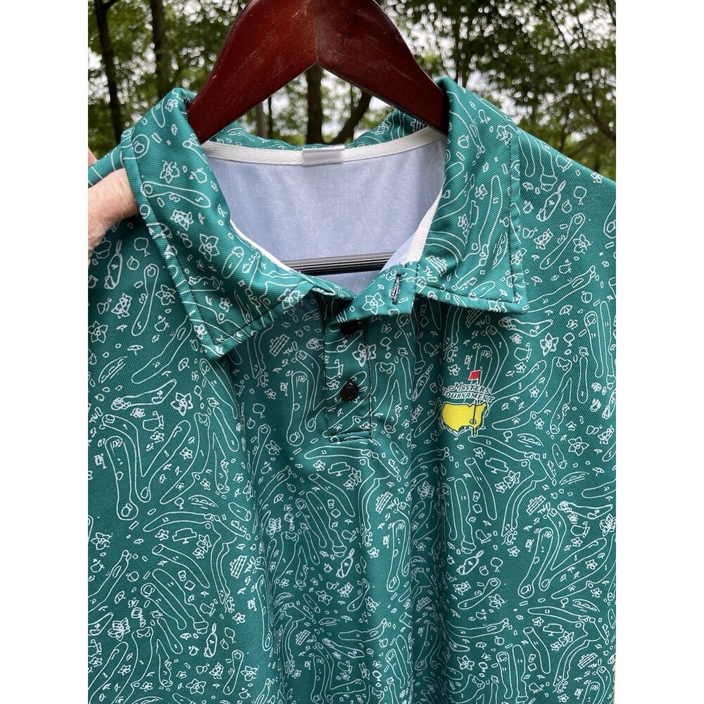 Masters Inspired Green Golf Polo Performance Shirt Course Design Print Size XL